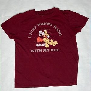 Disney Mickey Mouse & Pluto “I Just Want To Hang With My Dog” Maroon T-shirt